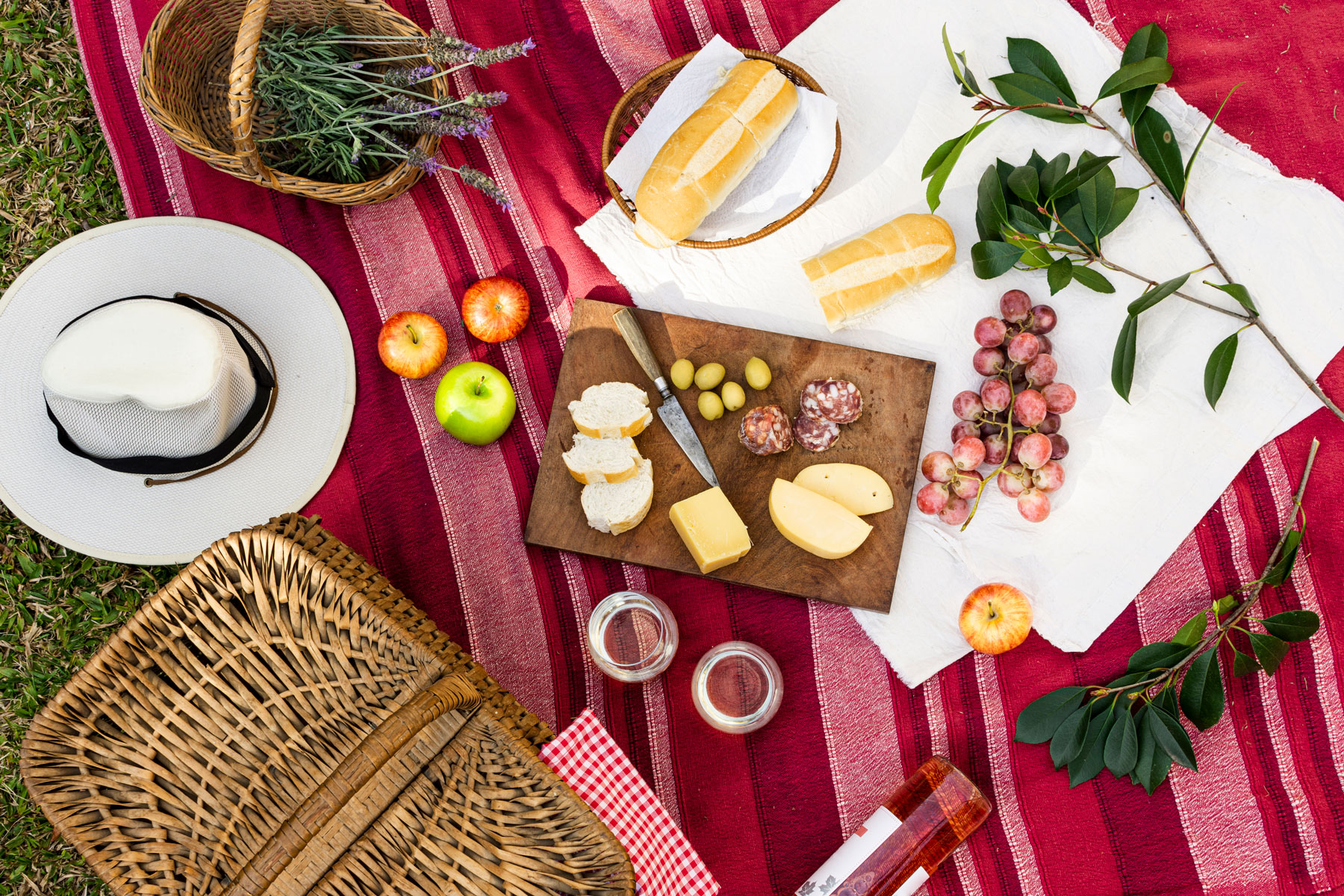 flat-lay-picnic-arrangement-red-blanket